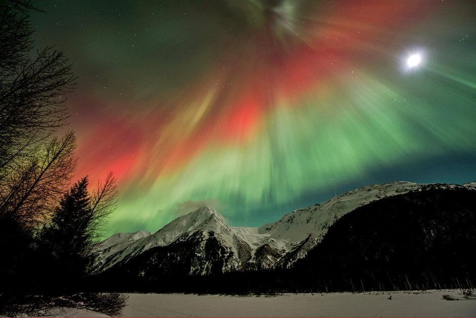Powerful aurora borealis forces sweeping over Alaska landscape I