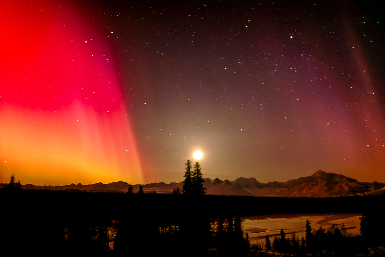 Masterpiece aurora borealis landscape with Denali Alaska backdrop